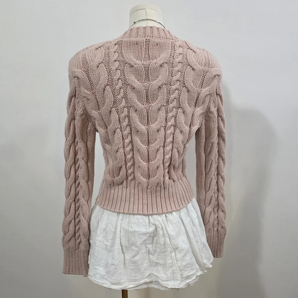 Abercrombie heavy knit pink button up sweater - Picture 3 of 6